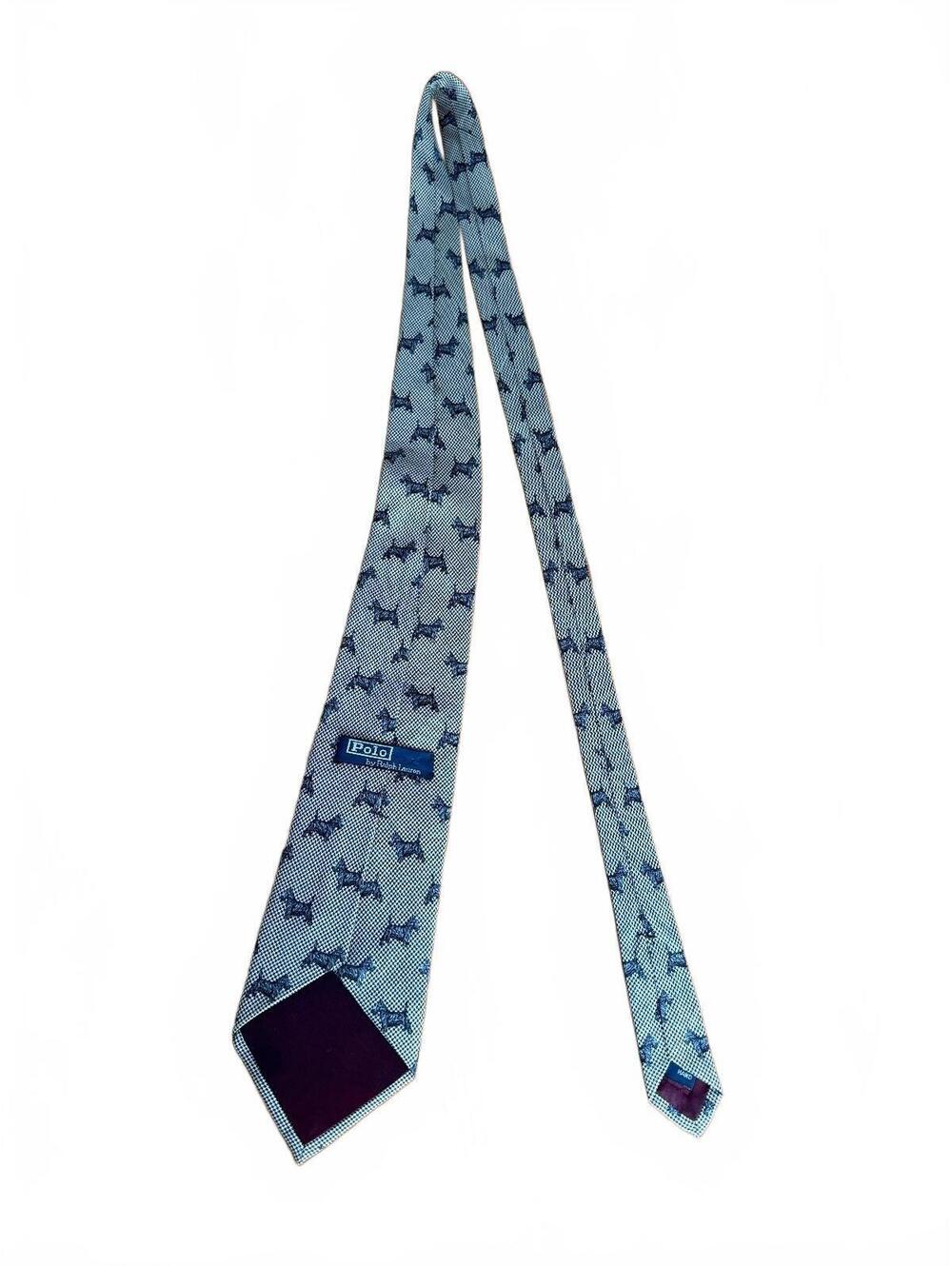 Polo Ralph Lauren Vintage Scottie Dog Silk Tie Gray Houndstooth Handmade USA